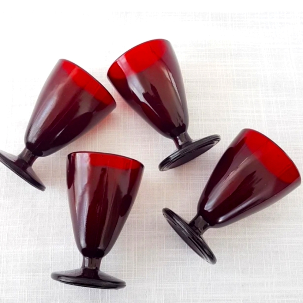 Vintage Anchor Hocking Royal Ruby Red Stemware Set of 4 - 3oz Cordial Shot Glass